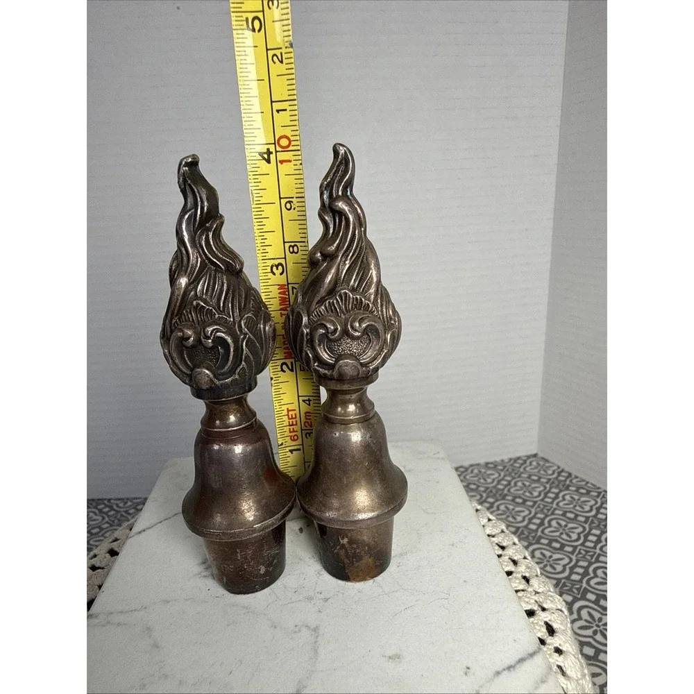 Antique Silver Plate Candelabra Flame Finials/Wine Stoppers. Set Of 2.